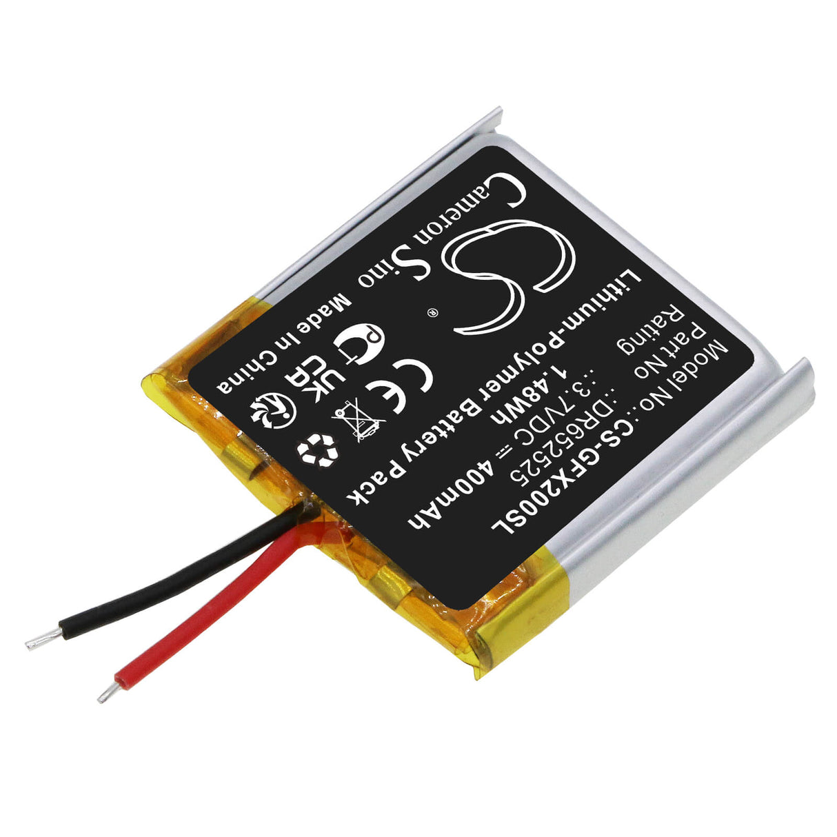 3.7V, Li-Polymer, 400mAh, Smartwatch battery fits Golfbuddy, Dr652525, 2alg4 Voicex, Voice X, 1.48Wh Smartwatch Cameron Sino Technology Limited
