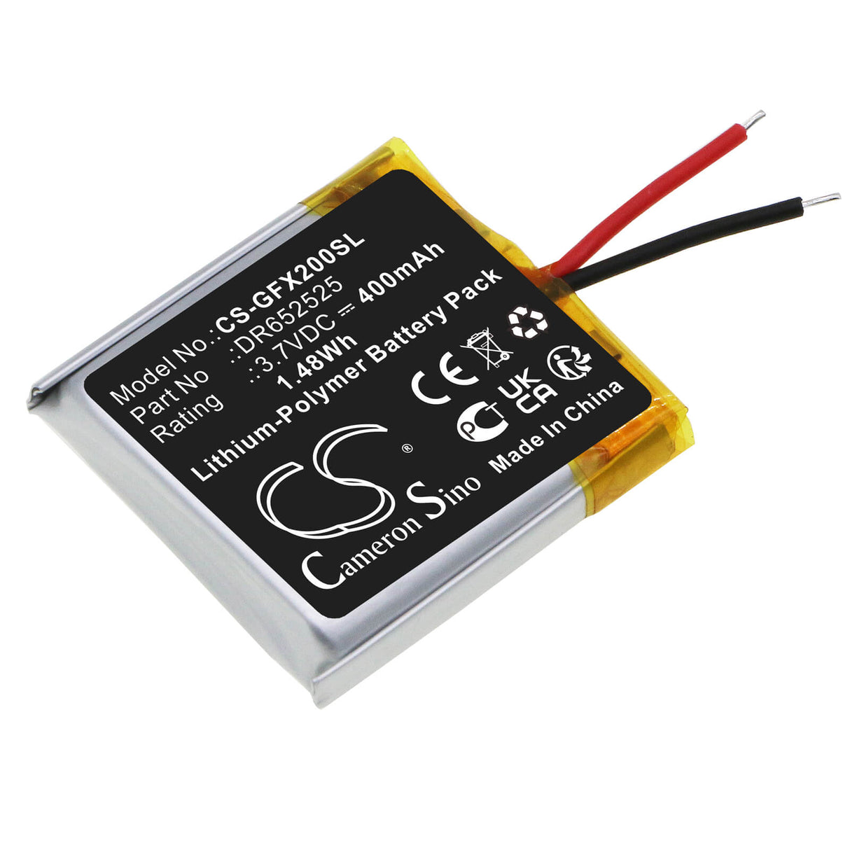 3.7V, Li-Polymer, 400mAh, Smartwatch battery fits Golfbuddy, Dr652525, 2alg4 Voicex, Voice X, 1.48Wh Smartwatch Cameron Sino Technology Limited