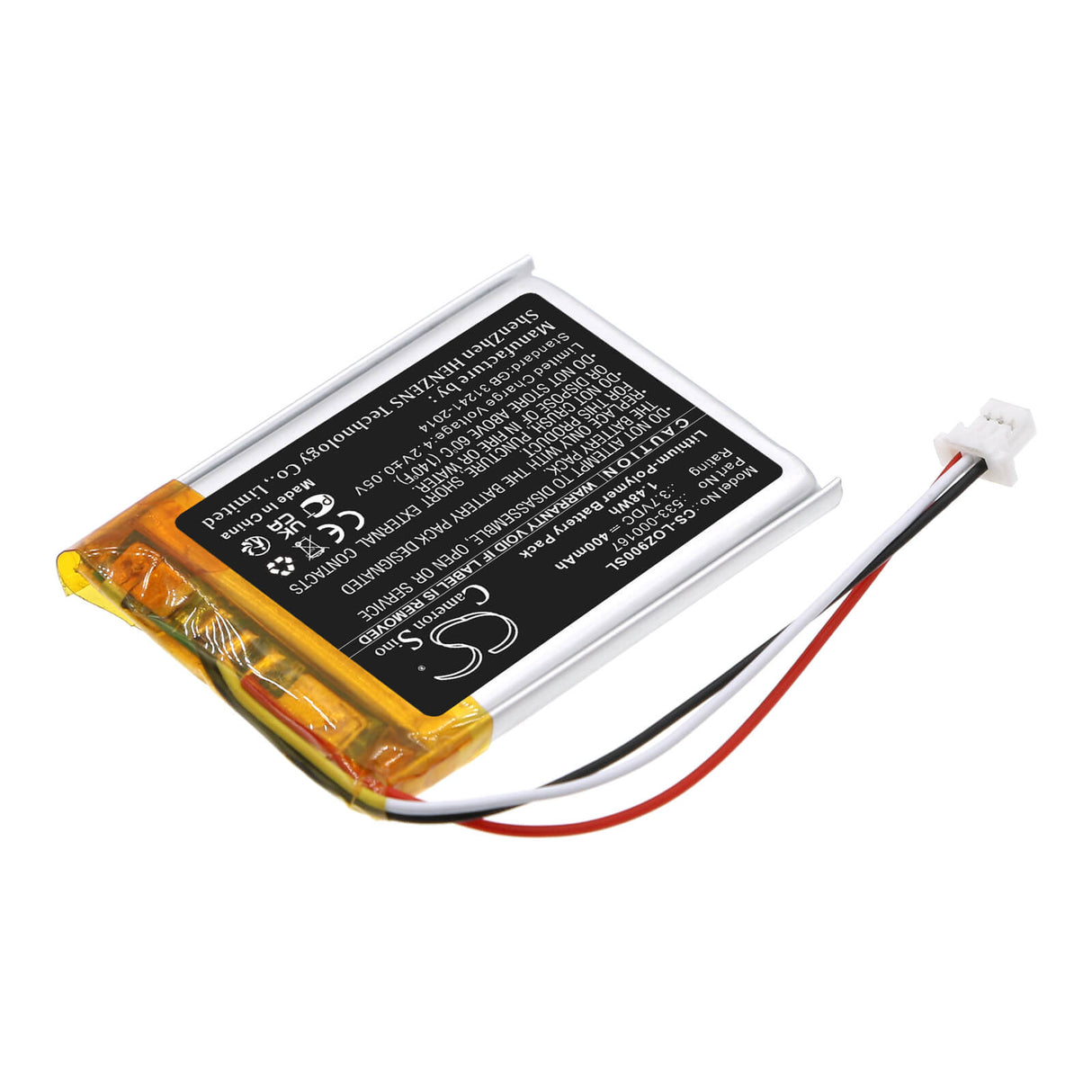 3.7V, Li-Polymer, 400mAh, Headset battery fits Logitech, 383040, Zone 900, Zone, 1.48Wh Wireless Headset Cameron Sino Technology Limited