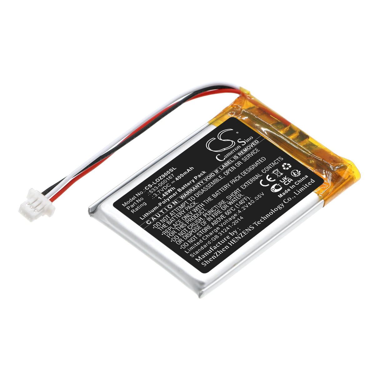 3.7V, Li-Polymer, 400mAh, Headset battery fits Logitech, 383040, Zone 900, Zone, 1.48Wh Wireless Headset Cameron Sino Technology Limited