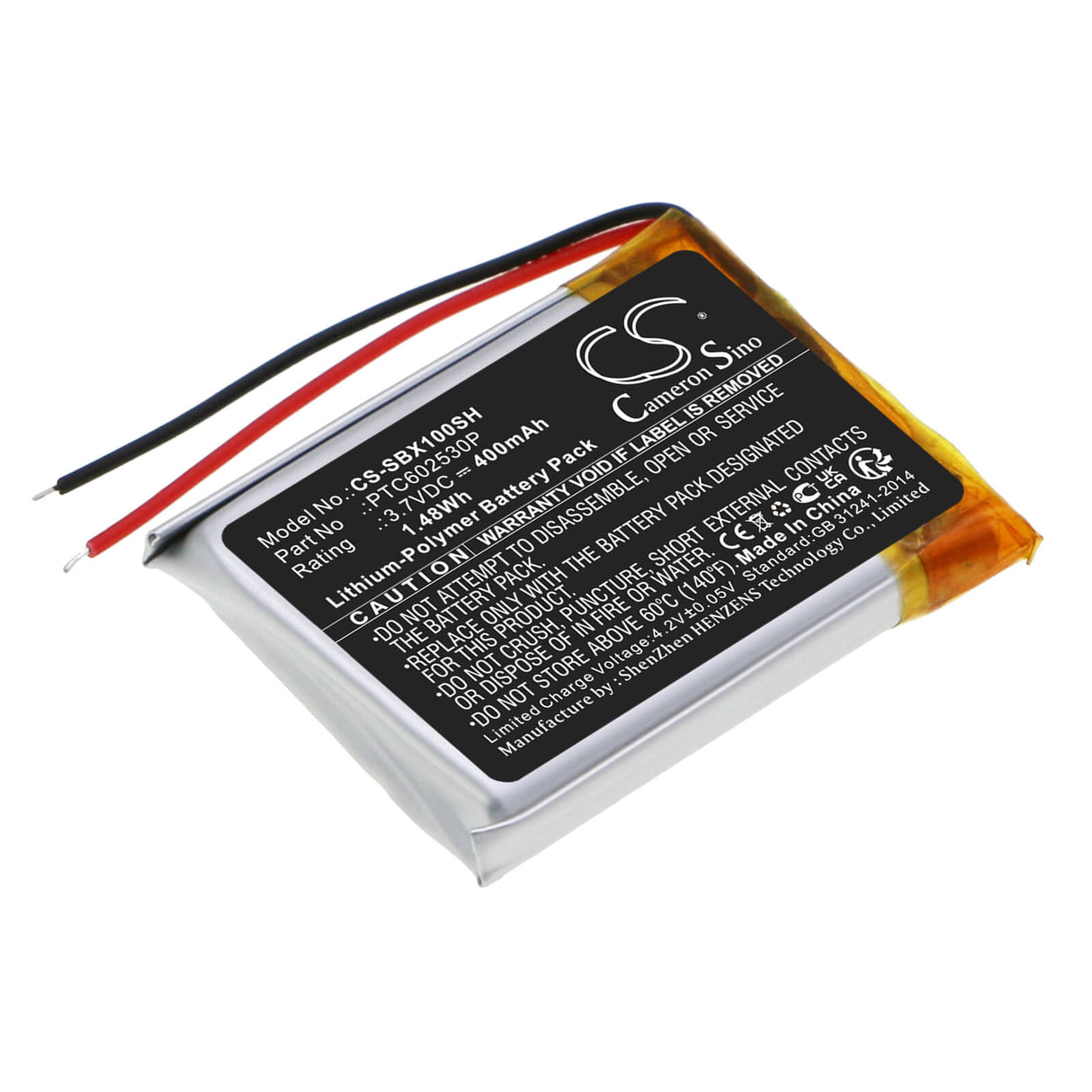 3.7V, Li-Polymer, 400mAh, Smartwatch battery fits Suunto, Ptc602530p, X10 Gps Watch, X10 Military Gps Watch, 1.48Wh Smartwatch Cameron Sino Technology Limited