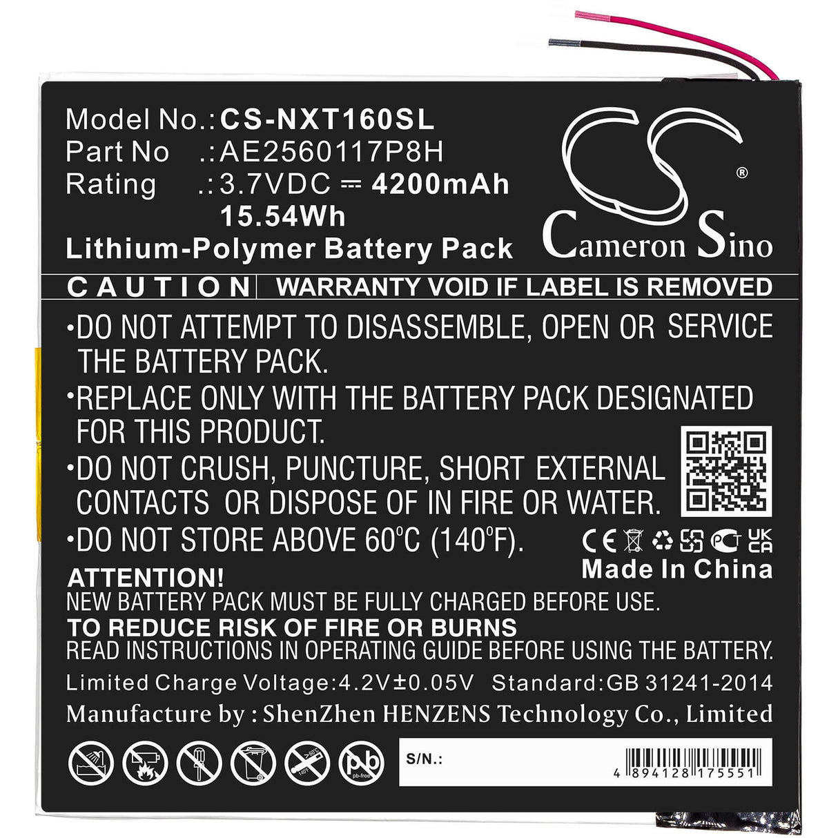 3.7V, Li-Polymer, 4200mAh, Tablet battery fits Nextbook, Ae2560117p8h, Ares 10a, Nx16a10132sps, 15.54Wh Tablet Cameron Sino Technology Limited