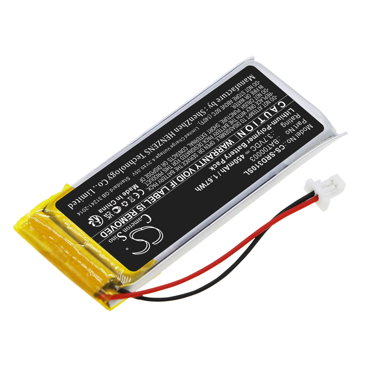 3.7V, Li-Polymer, 450mAh, Headset battery fits Cardo, Bat00003, Q1, Q3, 1.67Wh Wireless Headset Cameron Sino Technology Limited