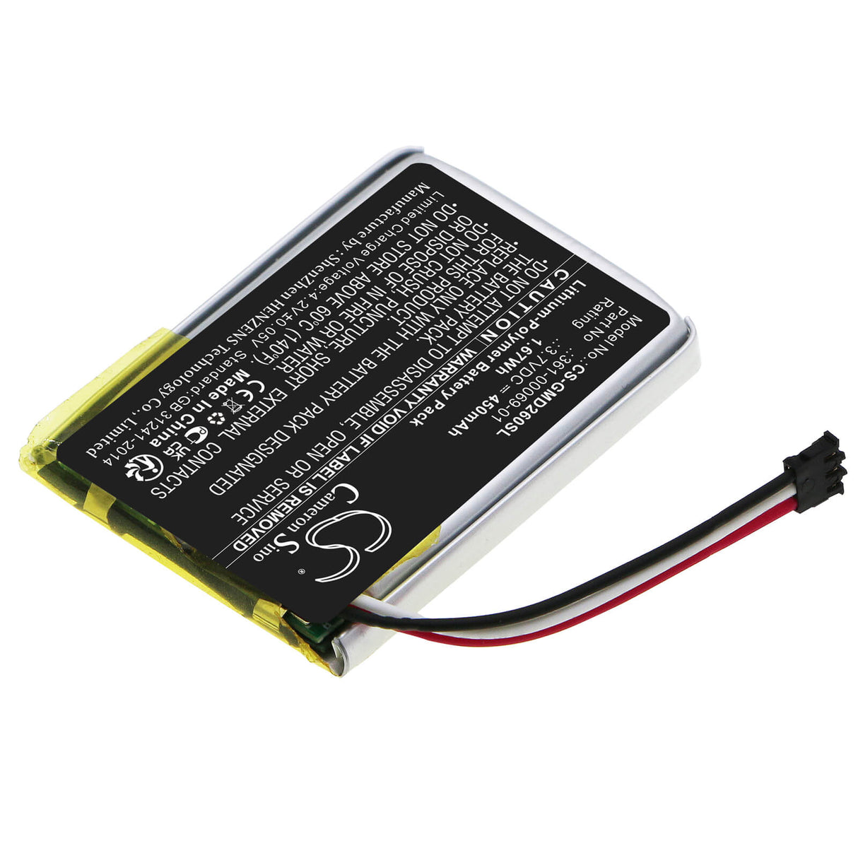 3.7V, Li-Polymer, 450mAh, Dog Collar battery fits Garmin, 010-11925-00, 010-02608-10, Delta Receiver, 1.67Wh Dog Collar Cameron Sino Technology Limited