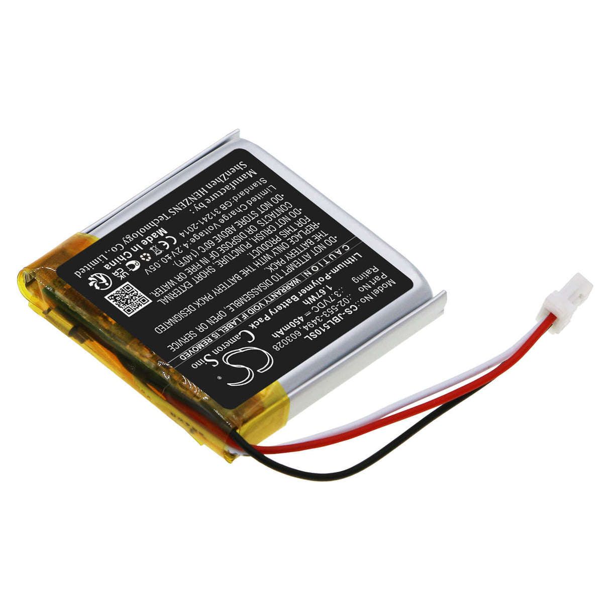 3.7V, Li-Polymer, 450mAh, Headset battery fits Jbl, 02-553-3494, Tune 500bt, Tune 510bt, 1.67Wh Wireless Headset Cameron Sino Technology Limited