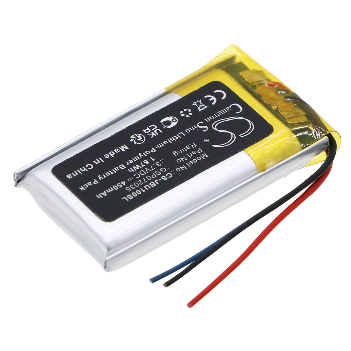 3.7V, Li-Polymer, 450mAh, Headset battery fits Jbl, Gsp072035, Ua Sport, Uaonearbtbk, 1.67Wh Wireless Headset Cameron Sino Technology Limited
