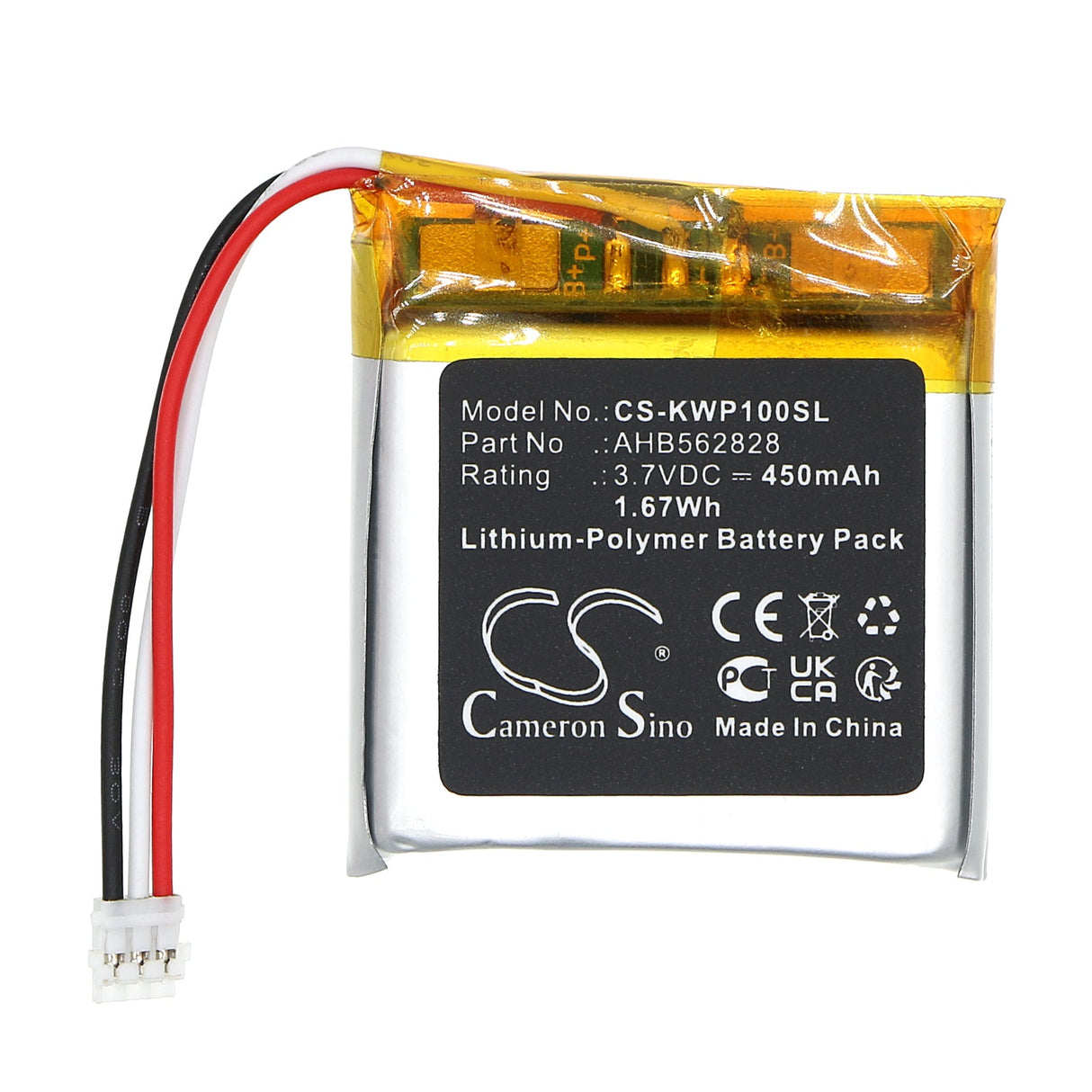 3.7V, Li-Polymer, 450mAh, Smartwatch Battery fits Kidz, Watch Pro, 1.67Wh Smartwatch Cameron Sino Technology Limited