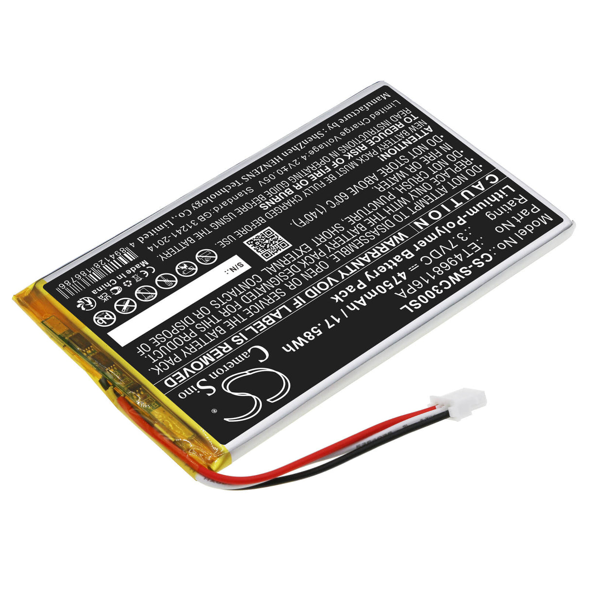 3.7V, Li-Polymer, 4750mAh, batterie GPS compatible avec Swing Caddie, Et4968116pa, Sc300, Sc300 Portable Golf Launch Mon, 17.58Wh GPS, Navigator Cameron Sino Technology Limited