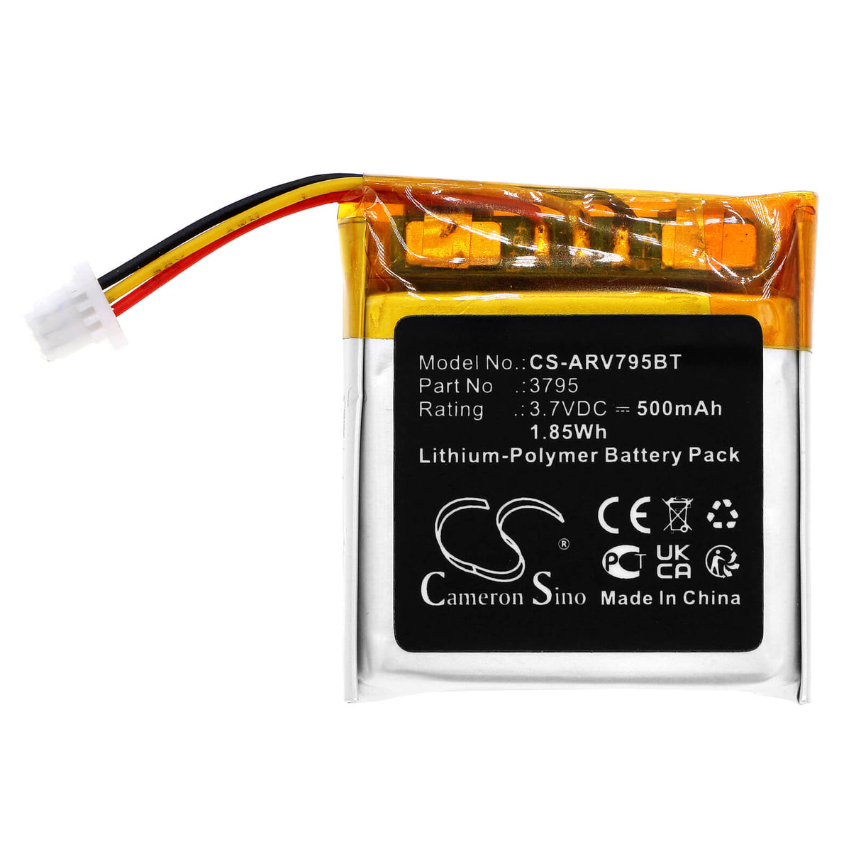 3.7v, Li-polymer, 500mah, Battery Fits Alarm.com, Video Doorbell, 1.85wh Home Security Camera Cameron Sino Technology Limited