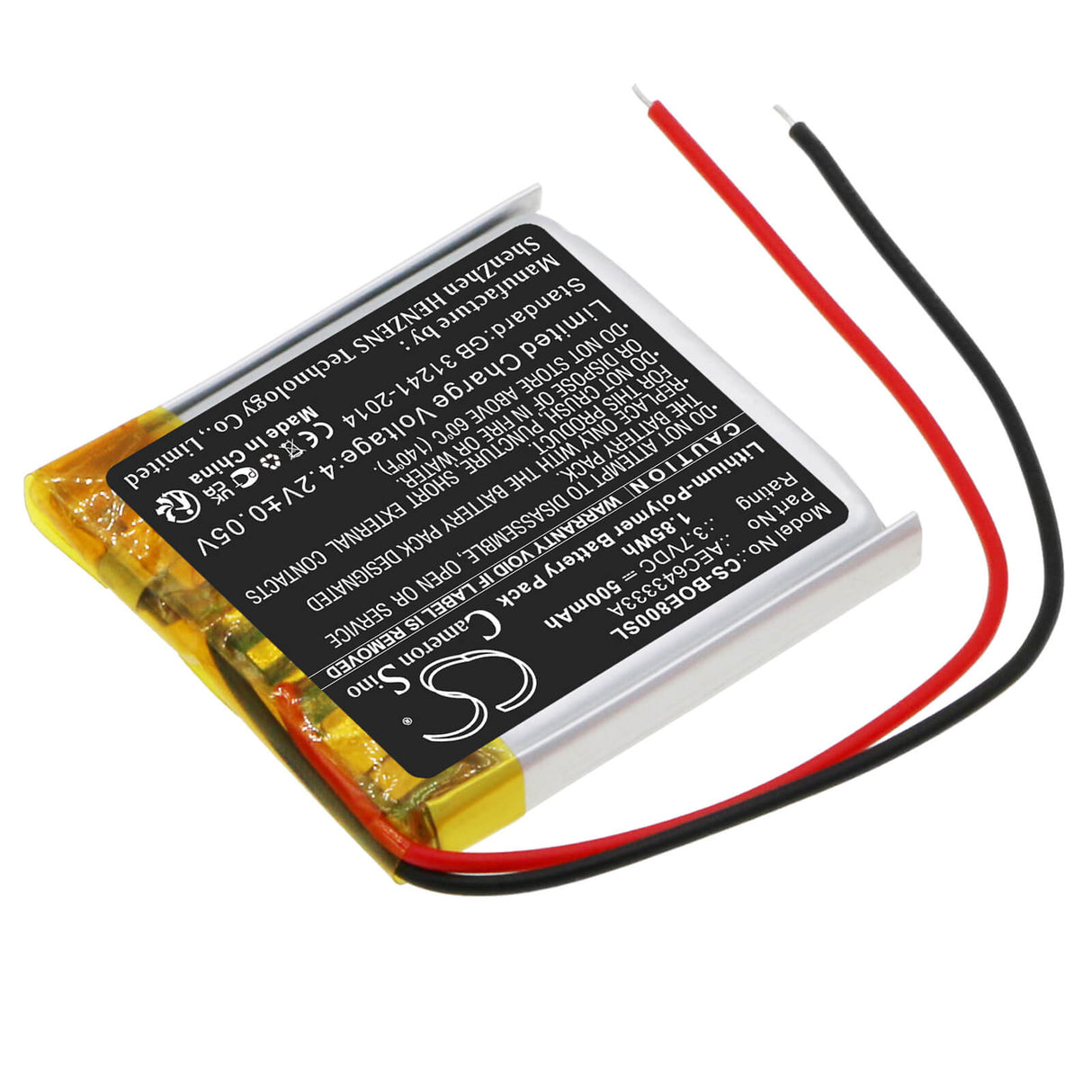 3.7V, Li-Polymer, 500mAh, Headset battery fits Bang & Olufsen, Aec643333a, Beoplay E8, 1.85Wh Wireless Headset Cameron Sino Technology Limited
