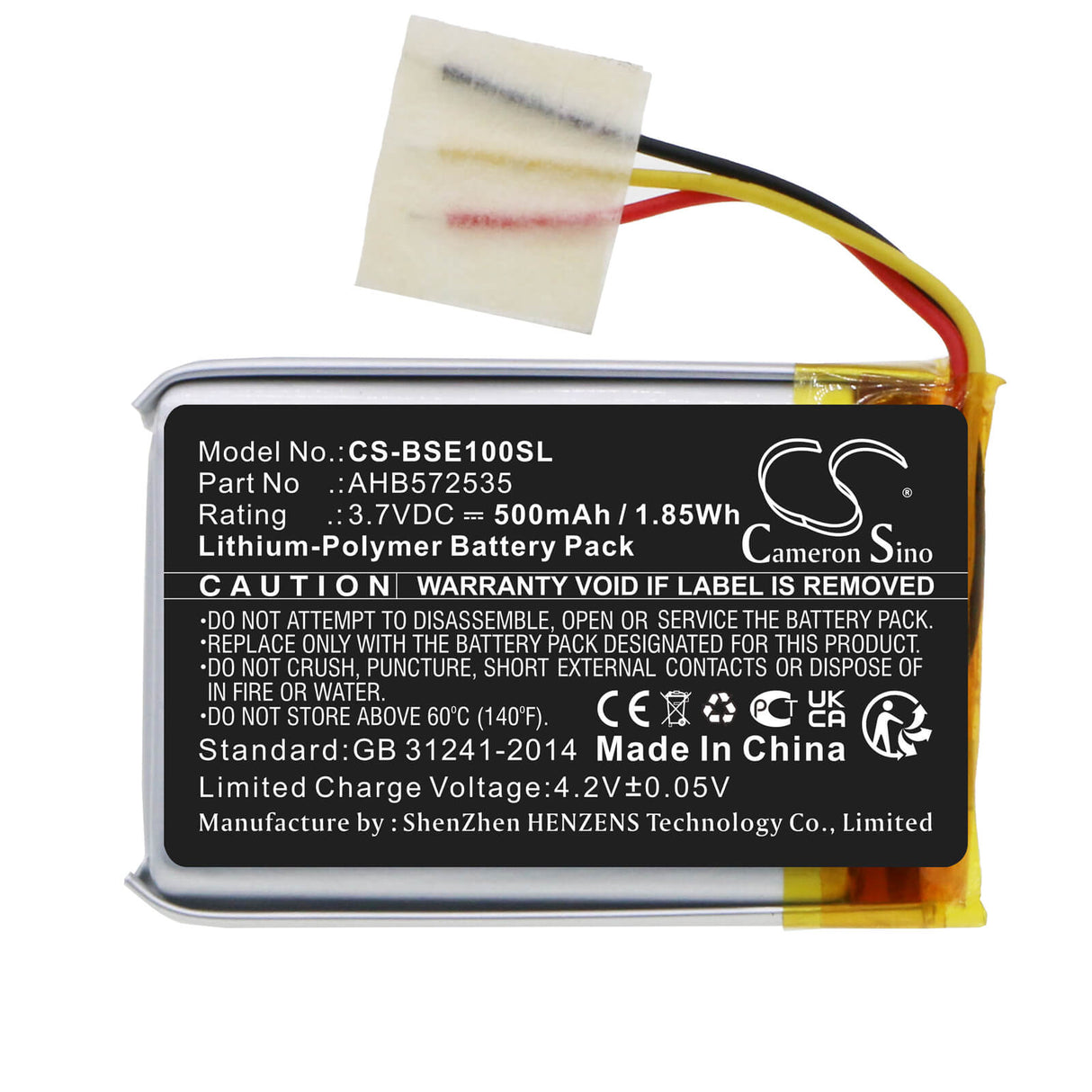 3.7V, Li-Polymer, 500mAh, Headset battery fits Bose, Ahb572535, Sport Earbuds Charging Base, 1.85Wh Wireless Headset Cameron Sino Technology Limited