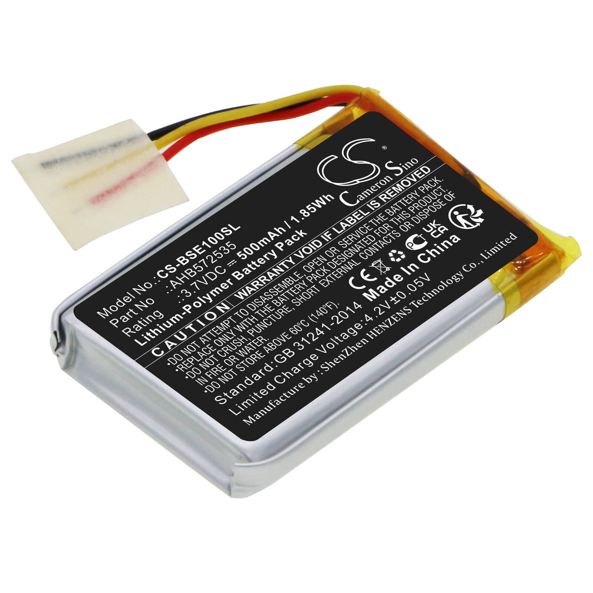 3.7V, Li-Polymer, 500mAh, Headset battery fits Bose, Ahb572535, Sport Earbuds Charging Base, 1.85Wh Wireless Headset Cameron Sino Technology Limited