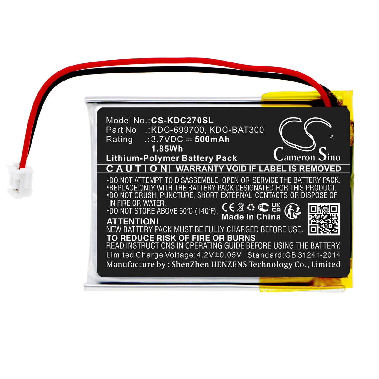 3.7v, Li-polymer, 500mah, Barcode Scanner Battery Fits Koamtac Kdc270, Kdc280, Kdc30, 1.85wh Barcode Scanner Cameron Sino Technology Limited