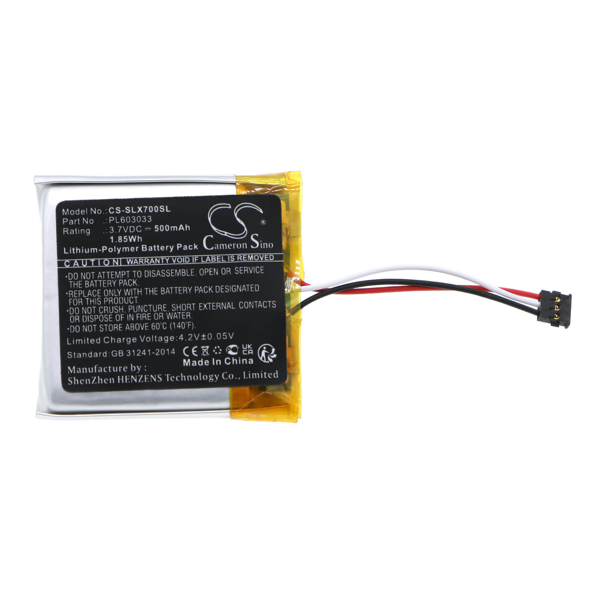 3.7V, Li-Polymer, 500mAh, Batterie de casque s'adapte à Steelseries, Pl603033, Arctis Nova 7p, Arctis Nova 7x, 1.85Wh Casque sans fil Cameron Sino Technology Limited