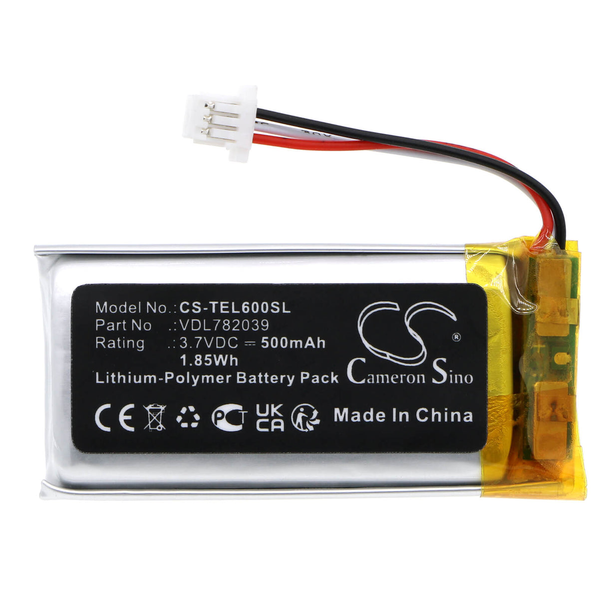 3.7V, Li-Polymer, 500mAh, Headset battery fits Turtle Beach, Vdl782039, Stealth 600 2gen, 1.85Wh Wireless Headset Cameron Sino Technology Limited