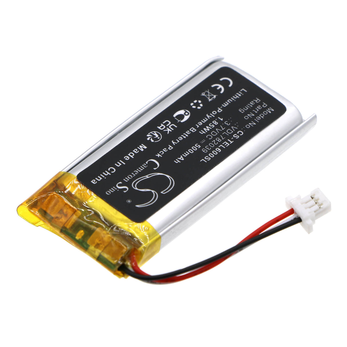 3.7V, Li-Polymer, 500mAh, Headset battery fits Turtle Beach, Vdl782039, Stealth 600 2gen, 1.85Wh Wireless Headset Cameron Sino Technology Limited