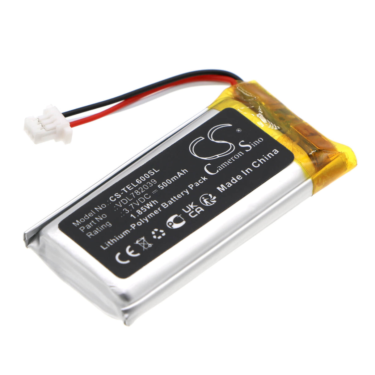 3.7V, Li-Polymer, 500mAh, Headset battery fits Turtle Beach, Vdl782039, Stealth 600 2gen, 1.85Wh Wireless Headset Cameron Sino Technology Limited
