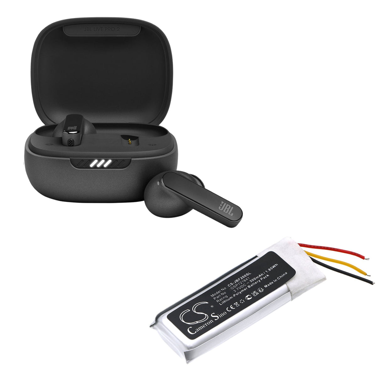 3.7V, Li-Polymer, 500mAh, Wireless Headset battery fits Jbl, Live Pro 2 Charging Case, Tune Flex Charging Case, 1.85Wh Wireless Headset Cameron Sino Technology Limited