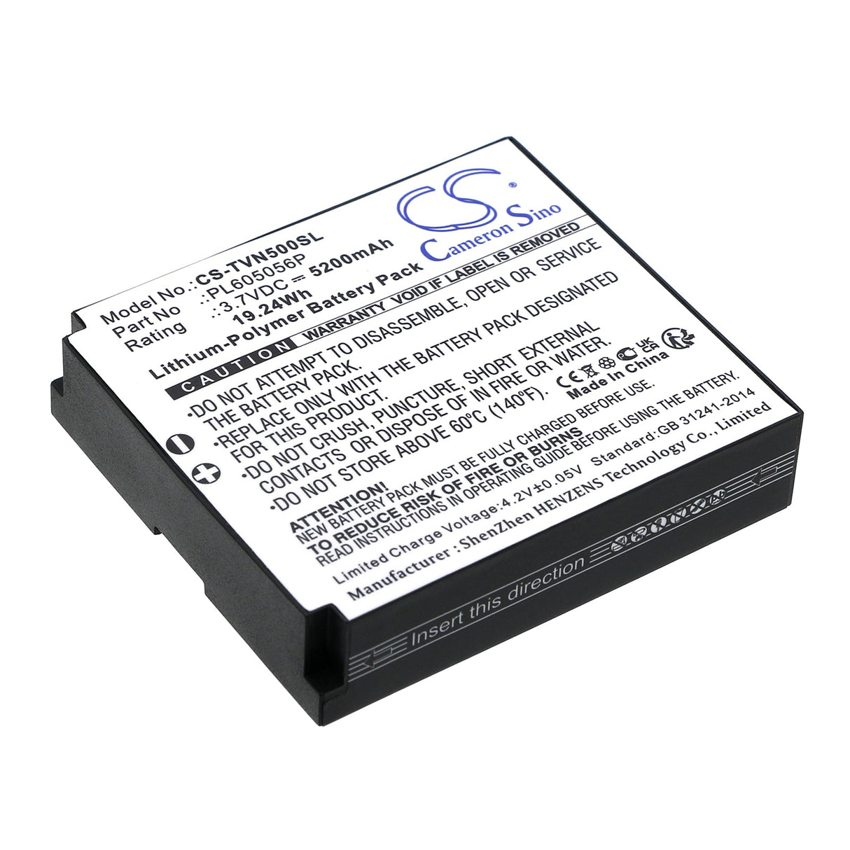 3,7V, Li-Polymère, 5200mAh, batterie GPS compatible avec Twonav, Pl605056p, Aventura, Aventura 500, 19,24Wh GPS, Navigator Cameron Sino Technology Limited