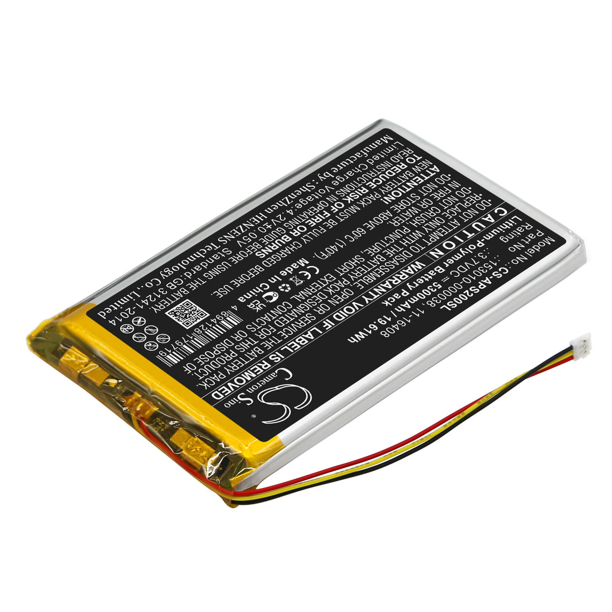 3.7V, Li-Polymer, 5300mAh, batterie GPS compatible avec Appareo, 11-16408, Stratus 2, Stratus 2s, 19.61Wh GPS, Navigator Cameron Sino Technology Limited