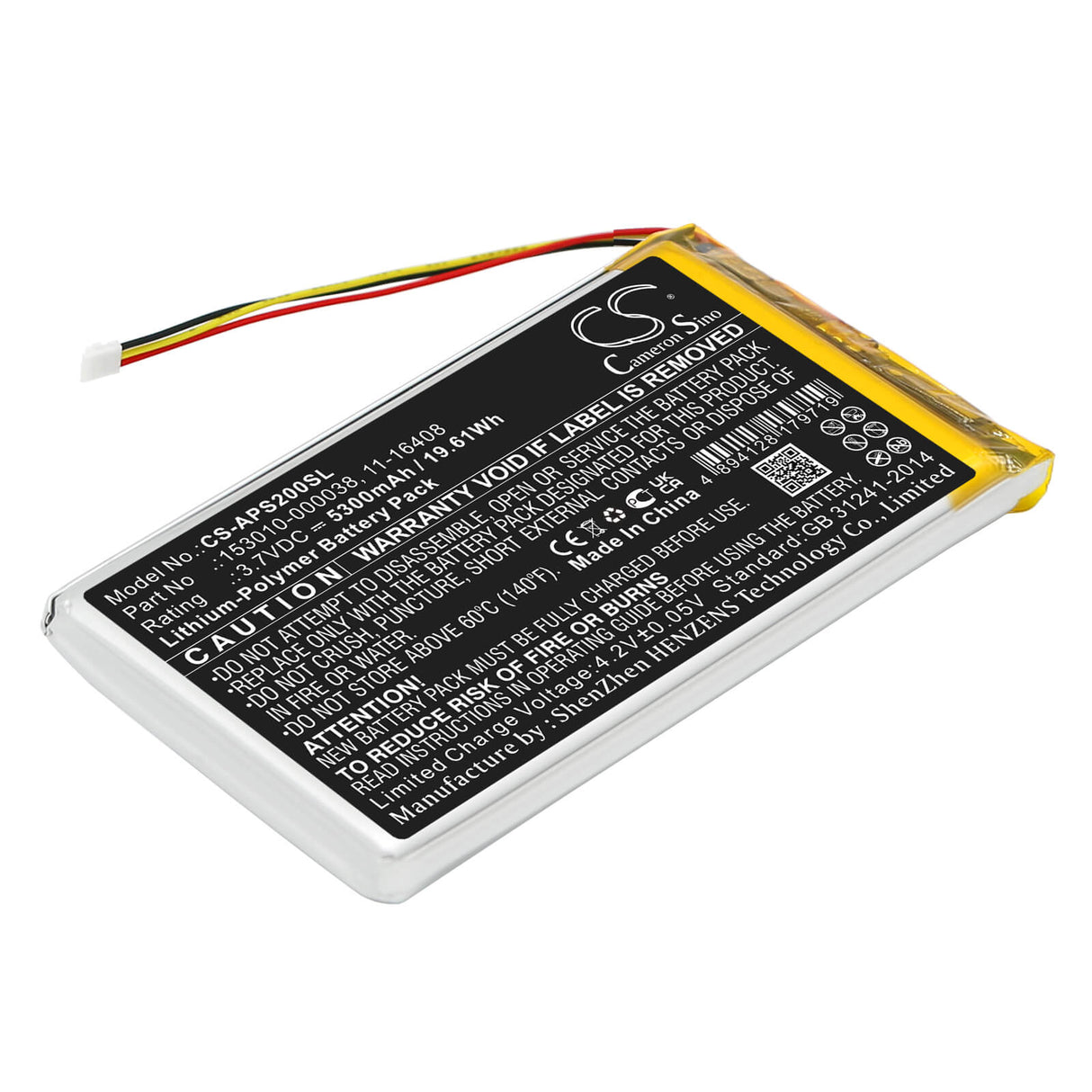 3.7V, Li-Polymer, 5300mAh, batterie GPS compatible avec Appareo, 11-16408, Stratus 2, Stratus 2s, 19.61Wh GPS, Navigator Cameron Sino Technology Limited