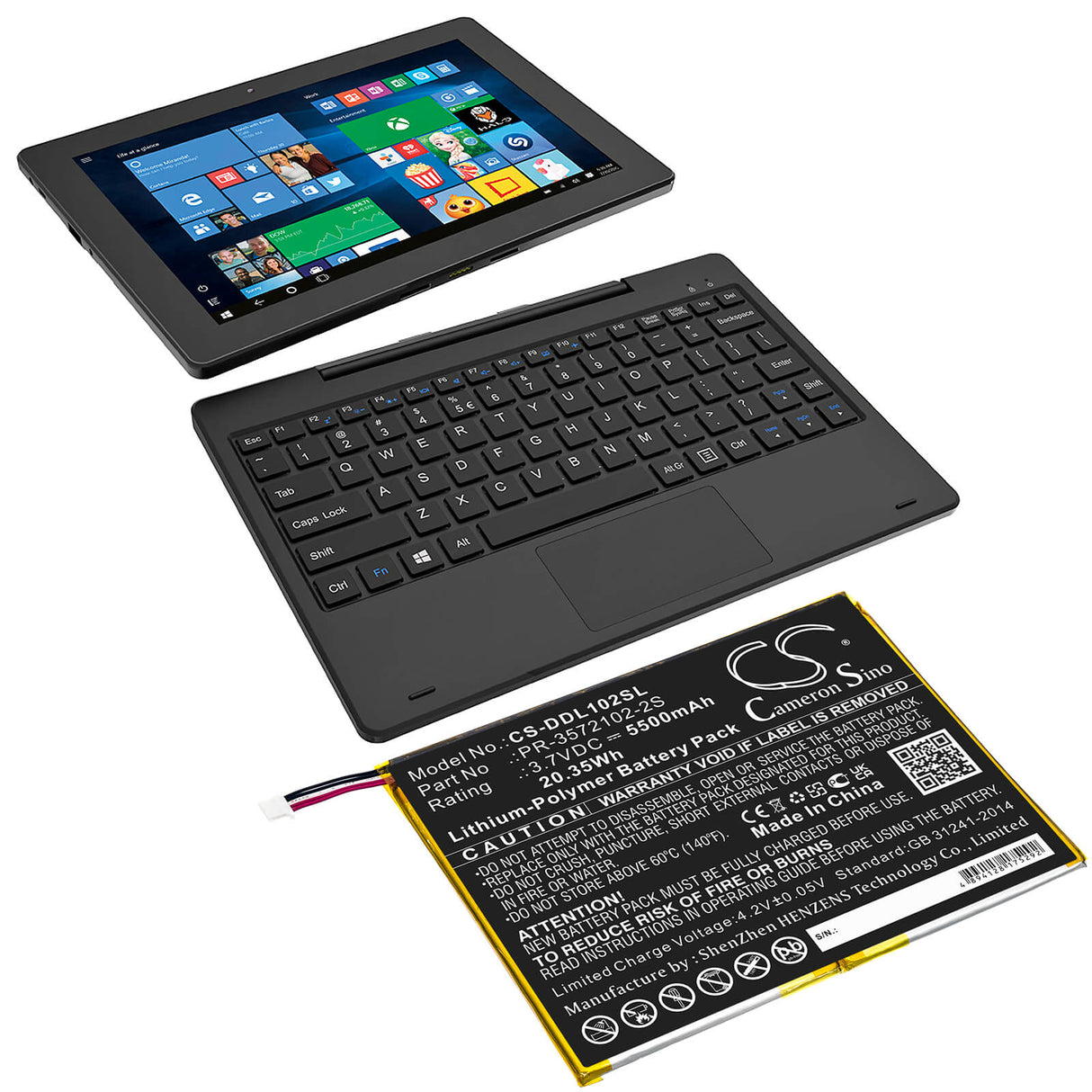 3.7V, Li-Polymer, 5500mAh, Tablet battery fits Digiland, Pr-3572102-2s, Dl1028w, 20.35Wh Tablet Cameron Sino Technology Limited