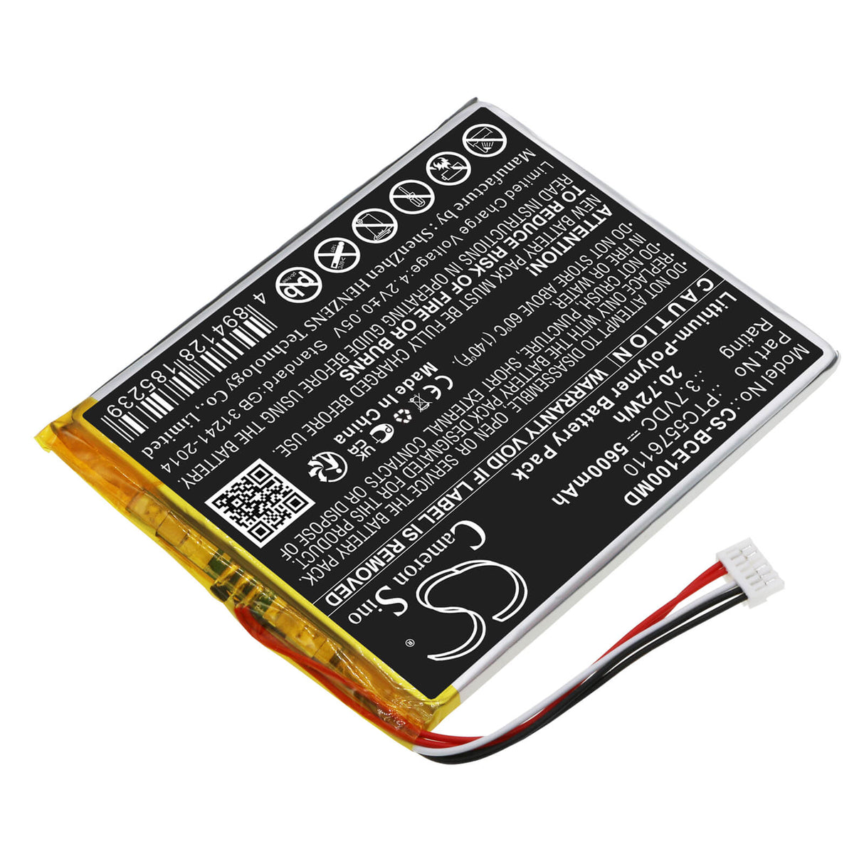 3,7V, Li-Polymère, 5600mAh, Batterie médicale compatible avec Biocare, Ptc5576110, Ie10, 20.72Wh Medical Cameron Sino Technology Limited (Médical)