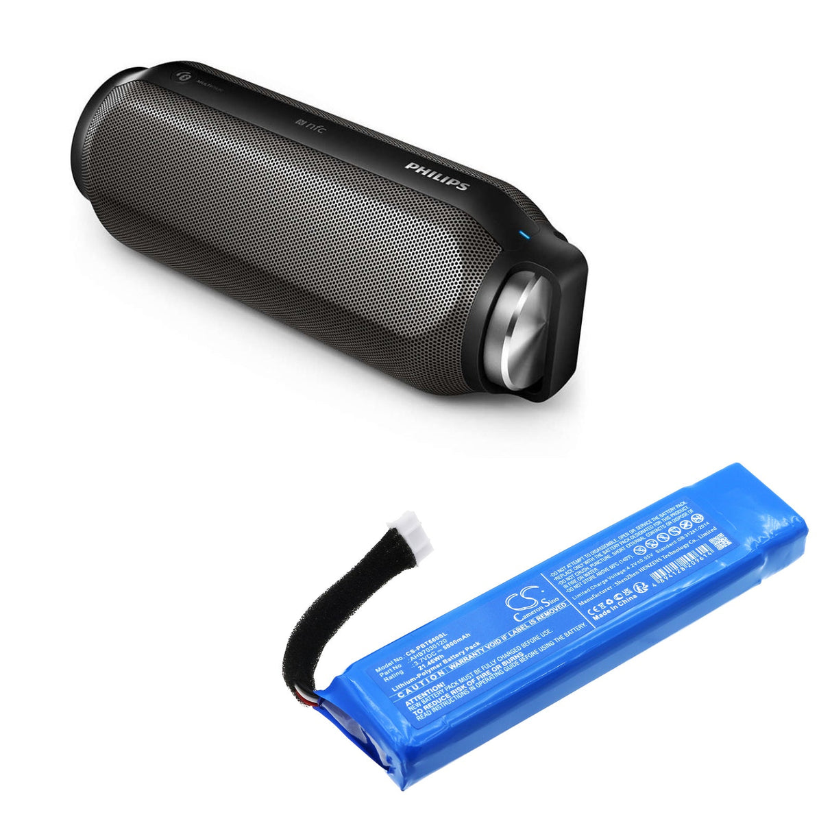 3.7V, Li-Polymer, 5800mAh, Batterie de haut-parleur compatible avec Philips, Bt6600, Bt6600b, 21.46Wh Haut-parleur Cameron Sino Technology Limited