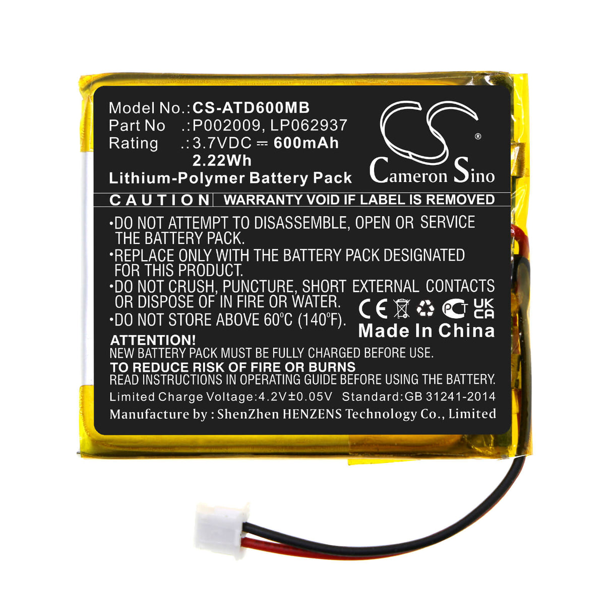 3.7v, Li-polymer, 600mah, Babyphone Battery Fits Alecto Dbx-60, 2.22wh BabyPhone Cameron Sino Technology Limited