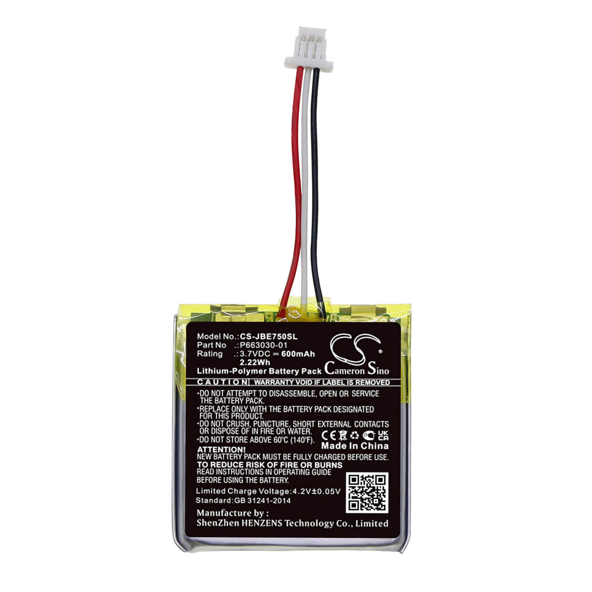 3.7V, Li-Polymer, 600mAh, Headset battery fits Jbl, P663030-01, Everest 750, 2.22Wh Wireless Headset Cameron Sino Technology Limited