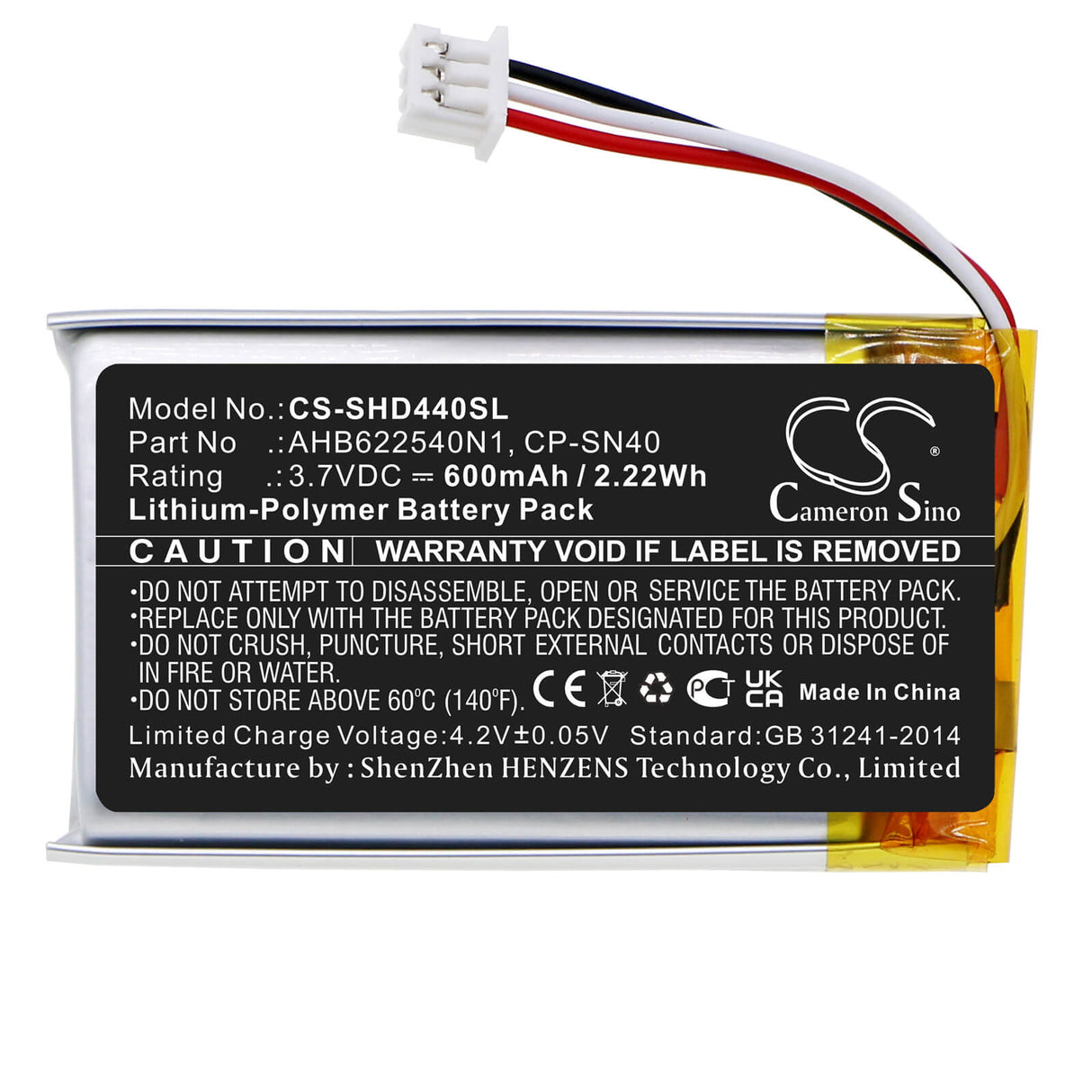 3.7v, Li-polymer, 600mah, Headset Battery Fits Sennheiser Hd 4.40 Bt, Hd 4.50btnc, 2.22wh Wireless Headset Cameron Sino Technology Limited