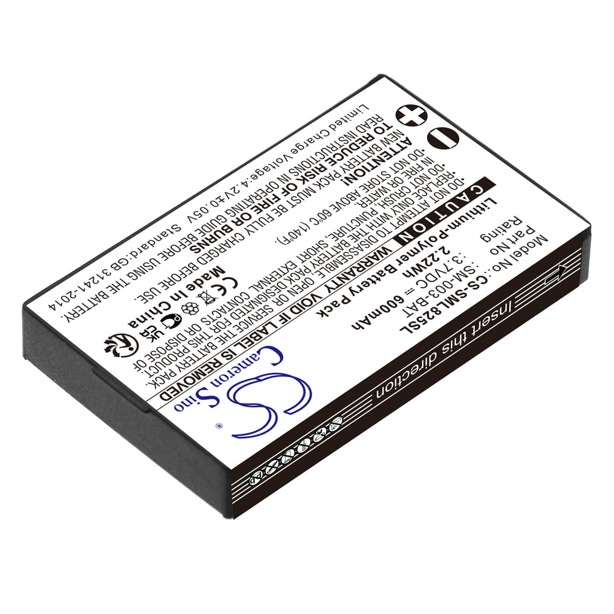 3.7V, Li-Polymer, 600mAh, Headset battery fits Simolio, Sm-003-bat, Big Over Ear Wireless Tv Heads, Sm-825d Pro, 2.22Wh Wireless Headset Cameron Sino Technology Limited