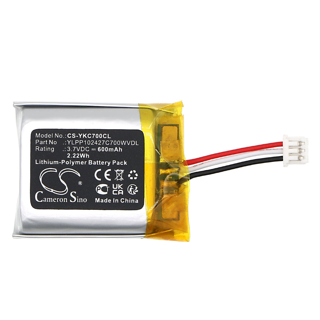 3,7V, Li-Polymer, 600mAh, batterie de communication et de conférence adaptée à Yealink, Ylpp102427c700wvdl, Cp700, 2,22Wh Communication & Conférence Cameron Sino Technology Limited
