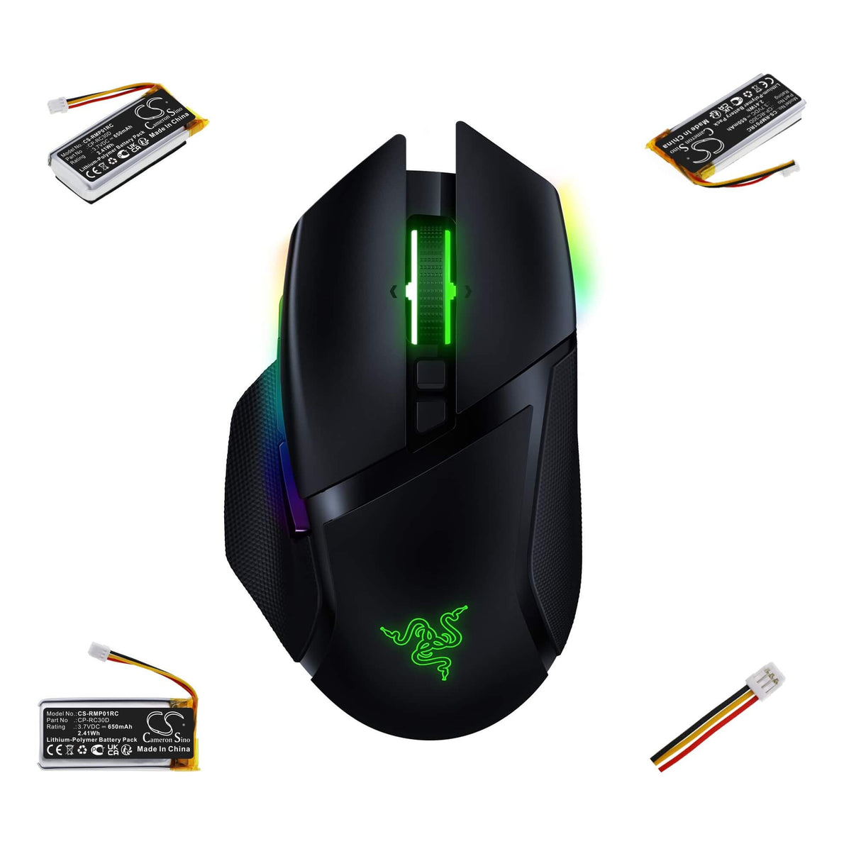 3.7V, Li-Polymer, 650mAh, Keyboard,Mouse battery fits Razer, Cp-rc30d, Basilisk Ultimate, Naga Pro, 2.41Wh Keyboard,Mouse Cameron Sino Technology Limited