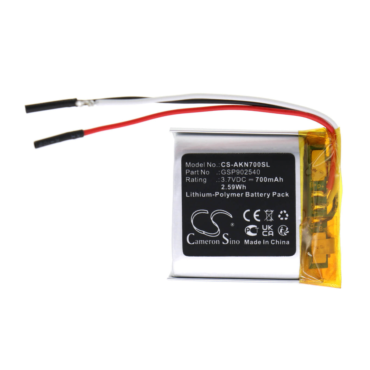 3.7V, Li-Polymer, 700mAh, Headset battery fits Akg, Gsp902540, N700nc, 2.59Wh Wireless Headset Cameron Sino Technology Limited
