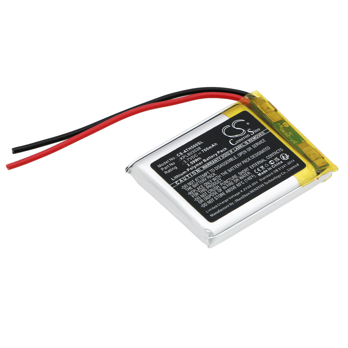 3.7V, Li-Polymer, 700mAh, Headset battery fits Audio-technica, Kpl603038, Ath-ar5bt, 2.59Wh Wireless Headset Cameron Sino Technology Limited