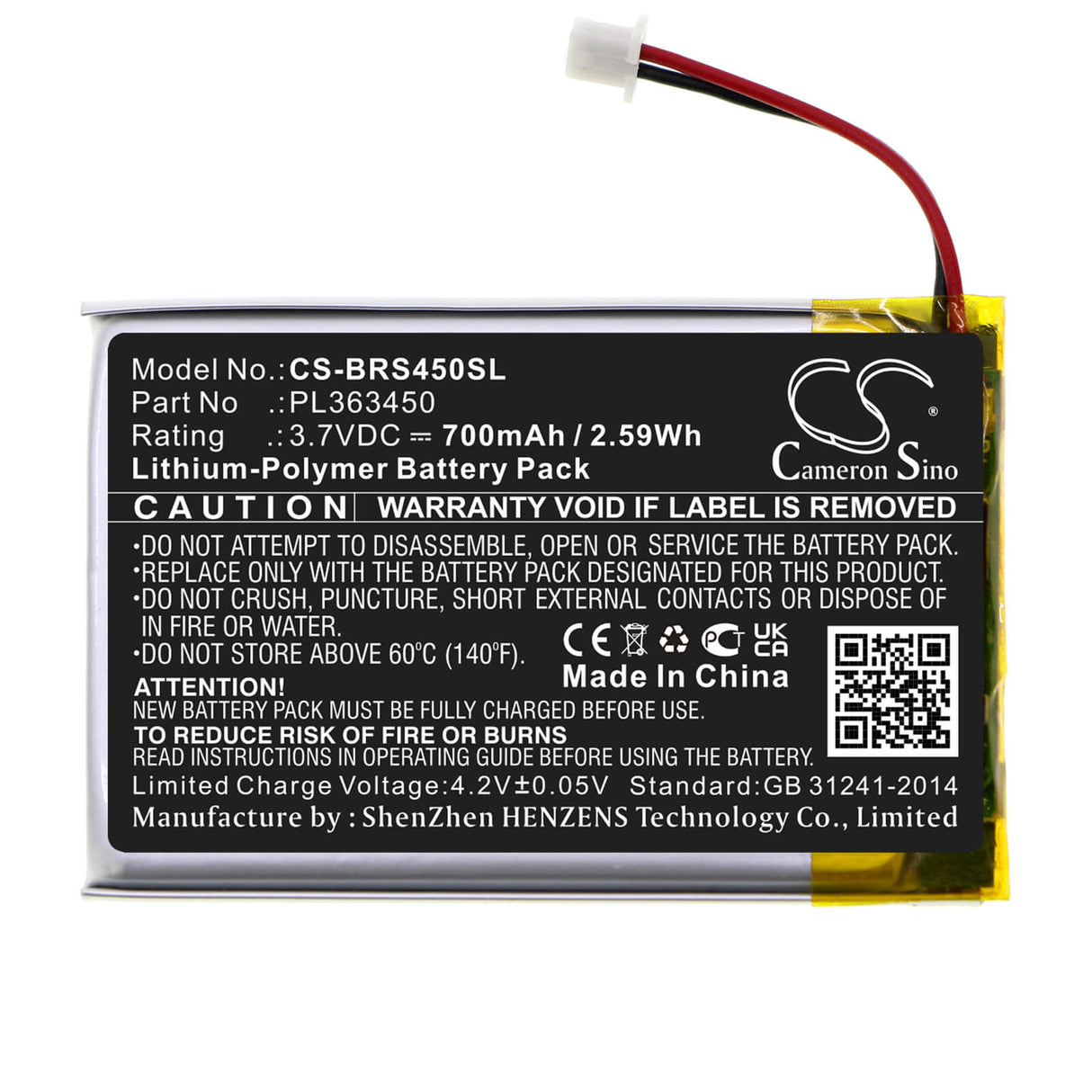 3.7V, Li-Polymer, 700mAh, Headset battery fits Blueparrott, Pl363450, S450, S450-xt, 2.59Wh Wireless Headset Cameron Sino Technology Limited