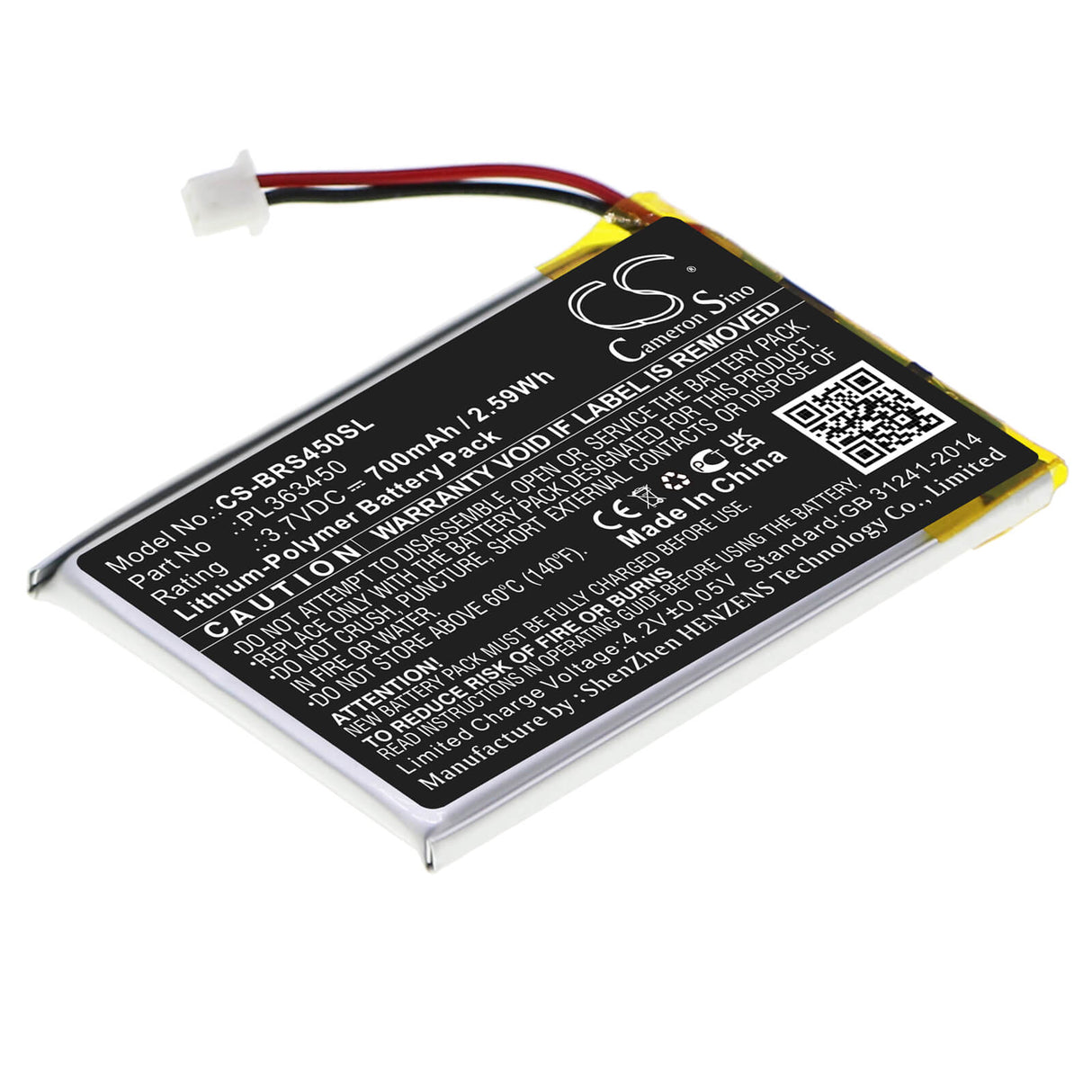 3.7V, Li-Polymer, 700mAh, Headset battery fits Blueparrott, Pl363450, S450, S450-xt, 2.59Wh Wireless Headset Cameron Sino Technology Limited
