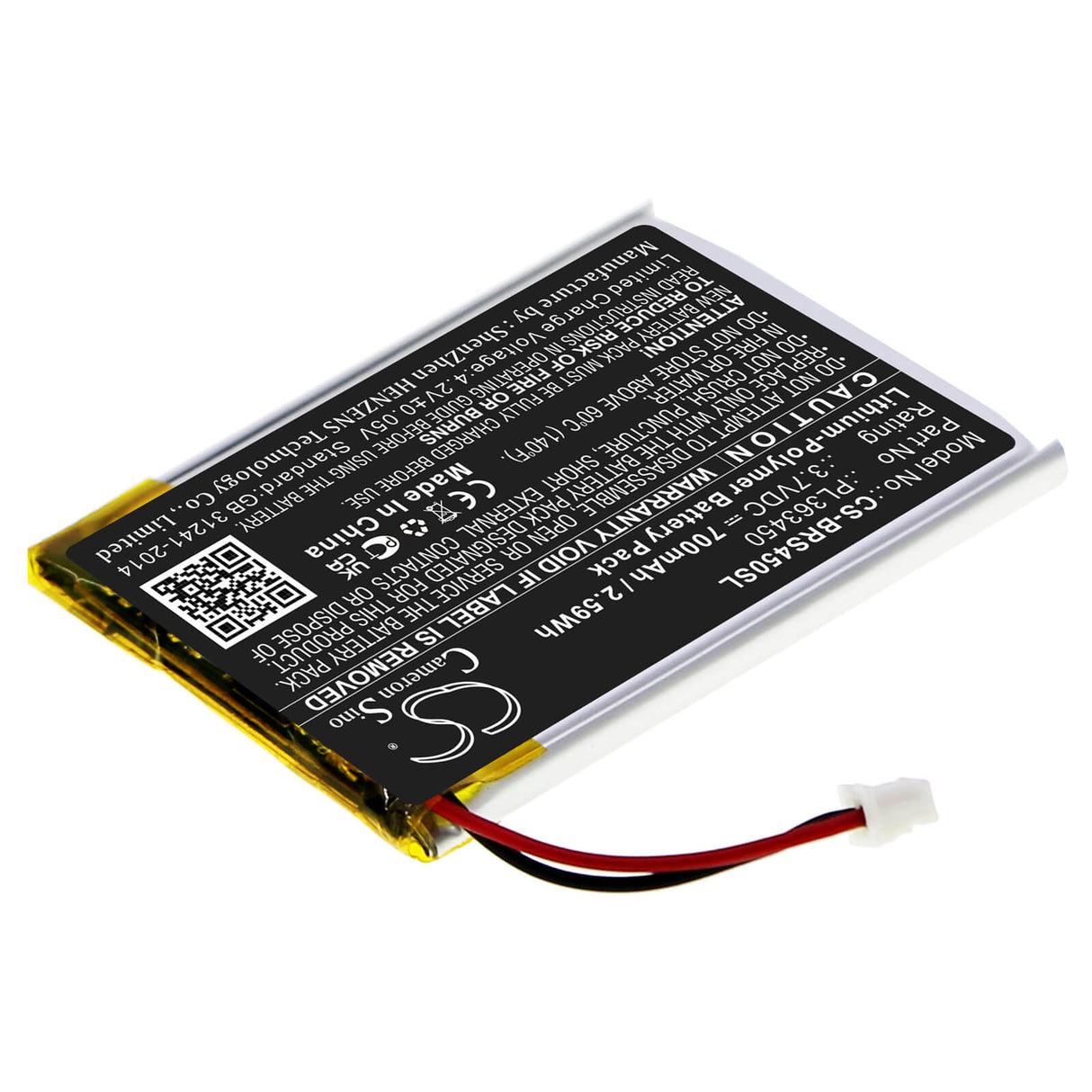 3.7V, Li-Polymer, 700mAh, Headset battery fits Blueparrott, Pl363450, S450, S450-xt, 2.59Wh Wireless Headset Cameron Sino Technology Limited