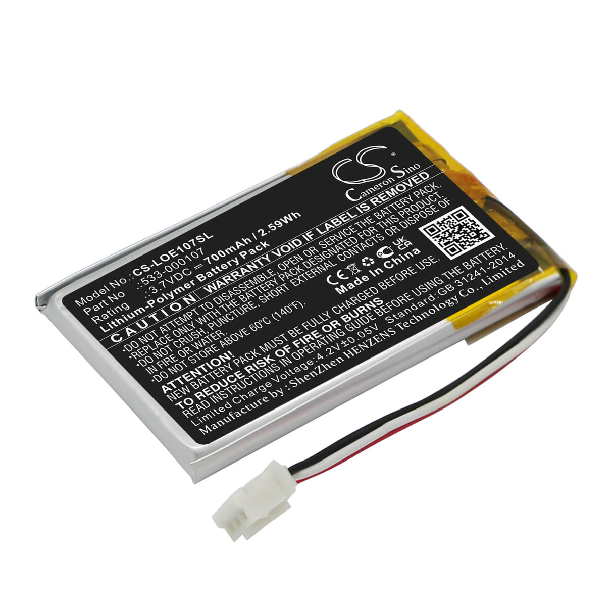 3,7V, Li-Polymer, 700mAh, Batterie de haut-parleur compatible avec Logitech, Extrême-Orient, S00149, 2,59Wh Haut-parleur Cameron Sino Technology Limited