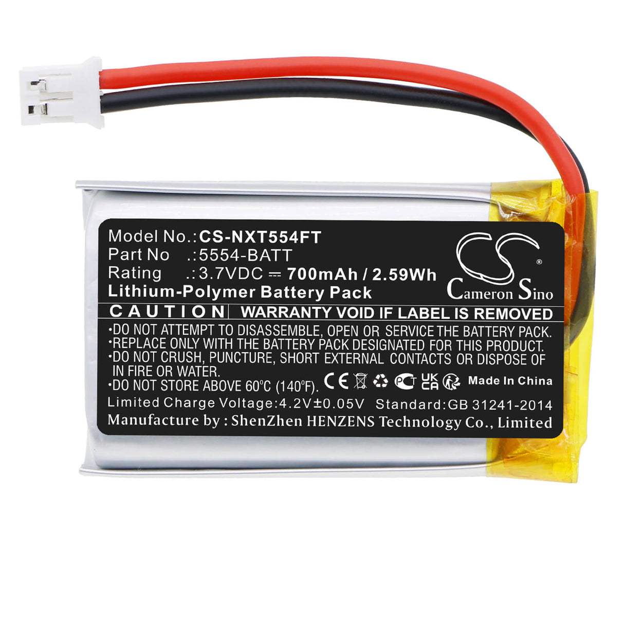 3.7V, Li-Polymer, 700mAh, Flashlight battery fits Nightstick, 5554-batt, Xpr-5554g Headlamp, 2.59Wh Flashlight Cameron Sino Technology Limited