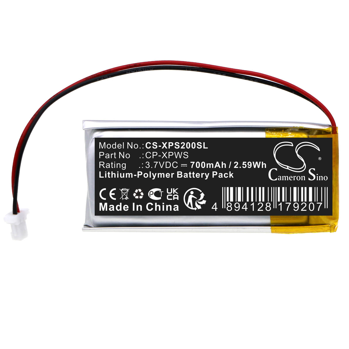 3,7V, Li-Polymer, 700mAh, Batterie d'équipement compatible avec Xp Deus, Cp-xpws, MI-4 Pinpointers, Mi-6 Pinpointers, 2,59Wh Équipement, Enquête, Test Cameron Sino Technology Limited