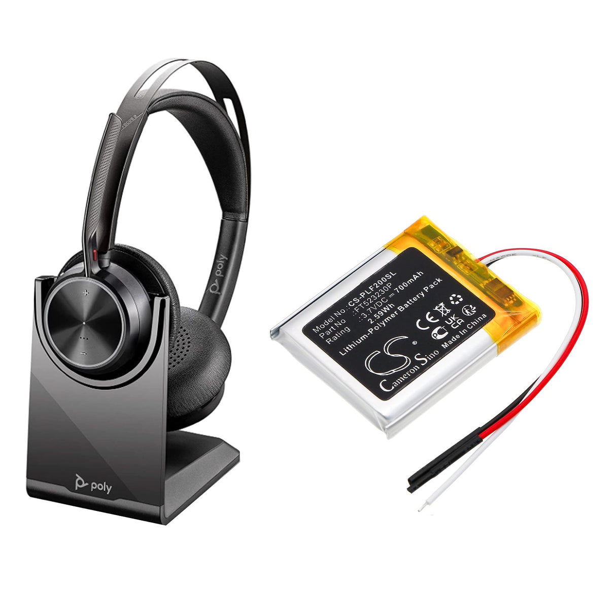3.7V, Li-Polymer, 700mAh, Wireless Headset battery fits Plantronics, Voyager Focus 2, 2.59Wh Wireless Headset Cameron Sino Technology Limited