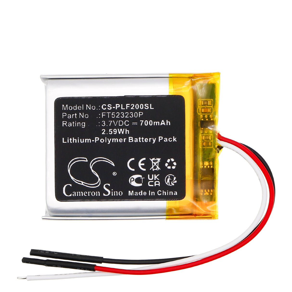 3.7V, Li-Polymer, 700mAh, Wireless Headset battery fits Plantronics, Voyager Focus 2, 2.59Wh Wireless Headset Cameron Sino Technology Limited