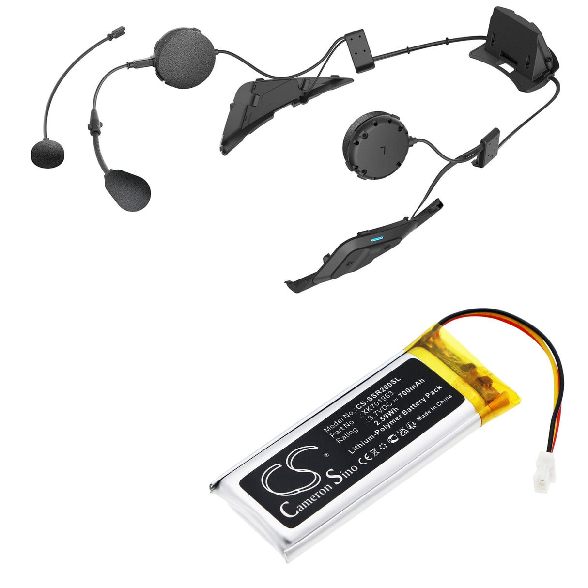 3.7V, Li-Polymer, 700mAh, Wireless Headset battery fits Sena, Srl2, 2.59Wh Wireless Headset Cameron Sino Technology Limited