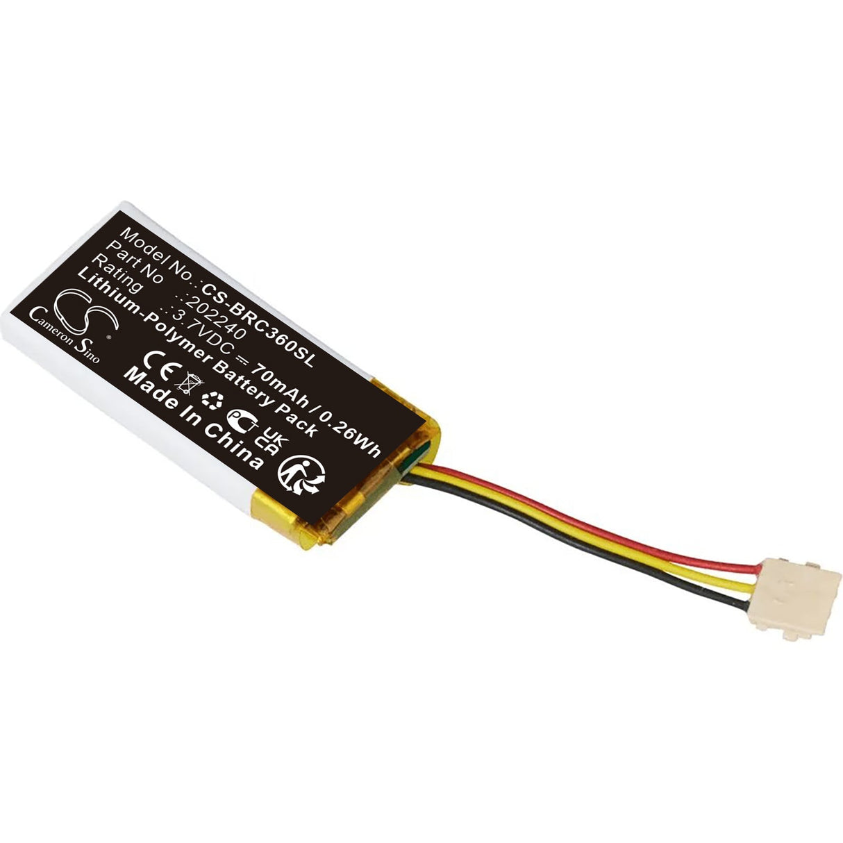 3.7V, Li-Polymer, 70mAh, Batterie de pièces Ebike compatible avec Bosch, Brc3100, Brc3600, 0.26Wh Pièces Ebike Cameron Sino Technology Limited