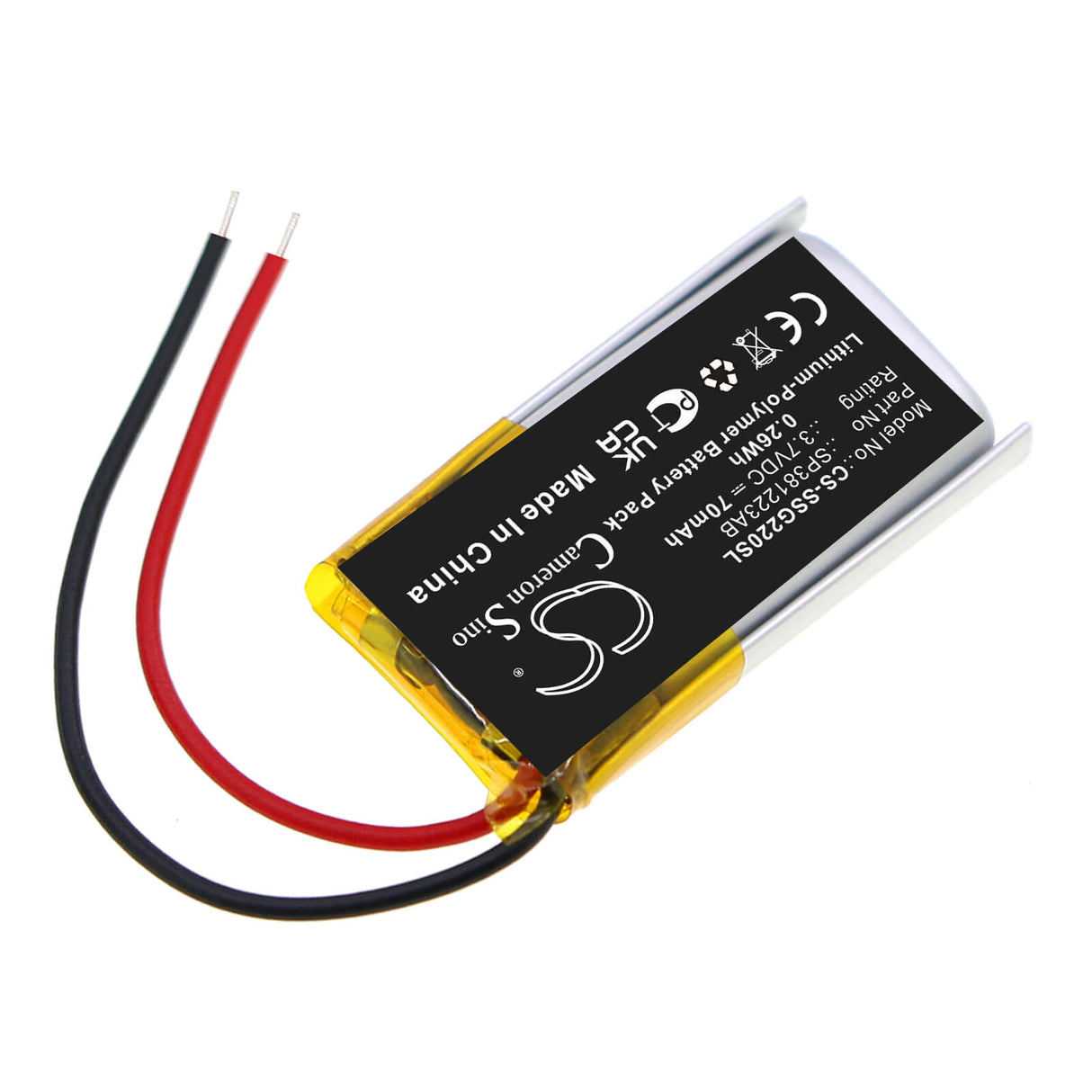 3.7v, Li-polymer, 70mah, Battery Fits Samsung, Bn81-04794a, Sg-2200ar 3d Glasses, 0.26wh 3D Glasses Cameron Sino Technology Limited