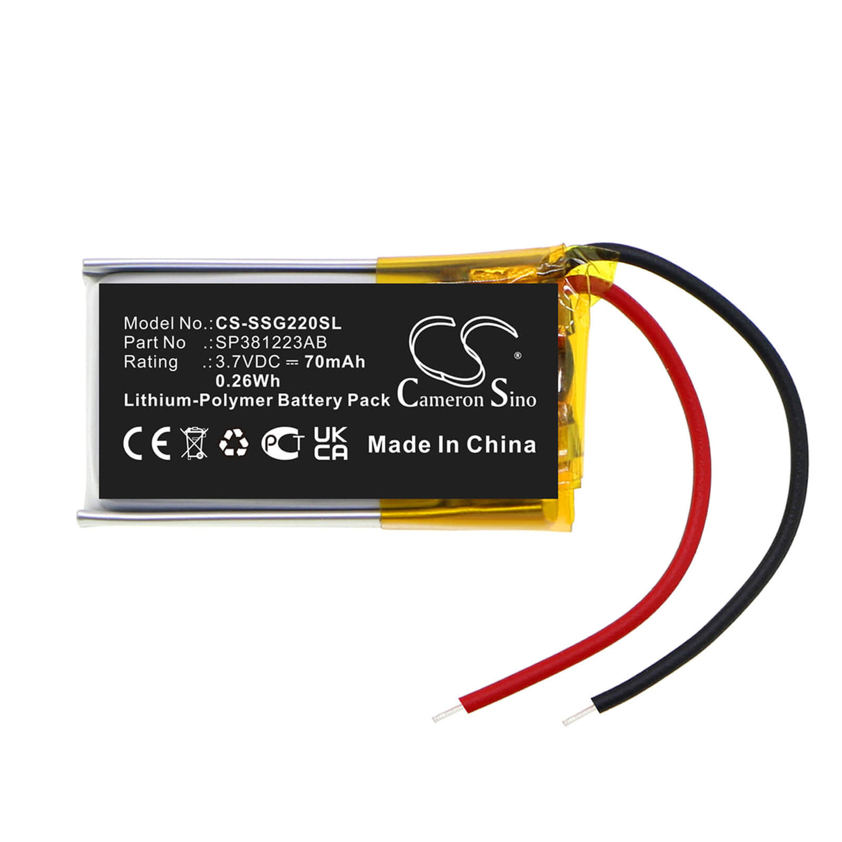 3.7v, Li-polymer, 70mah, Battery Fits Samsung, Bn81-04794a, Sg-2200ar 3d Glasses, 0.26wh 3D Glasses Cameron Sino Technology Limited