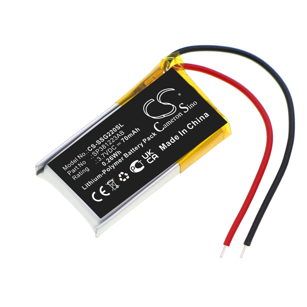 3.7v, Li-polymer, 70mah, Battery Fits Samsung, Bn81-04794a, Sg-2200ar 3d Glasses, 0.26wh 3D Glasses Cameron Sino Technology Limited
