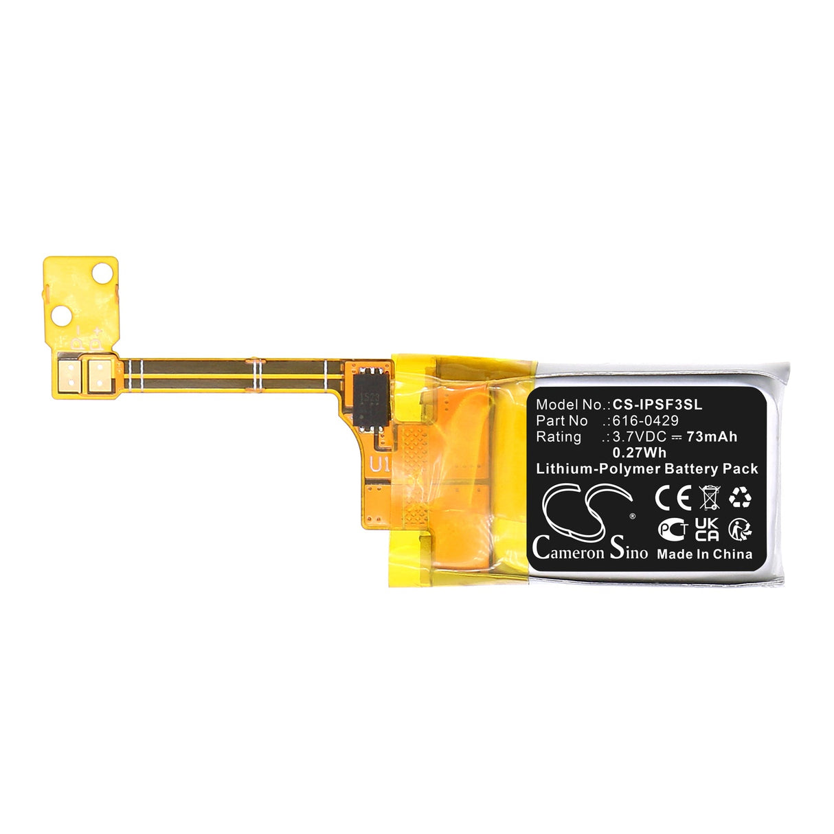 3.7V, Li-Polymer, 73mAh, Media Player battery fits Apple, 616-0429, Ipod Ipod Shuffle 3rd, Ipod Shuffle 3rd Generation, 0.27Wh Media Player Cameron Sino Technology Limited